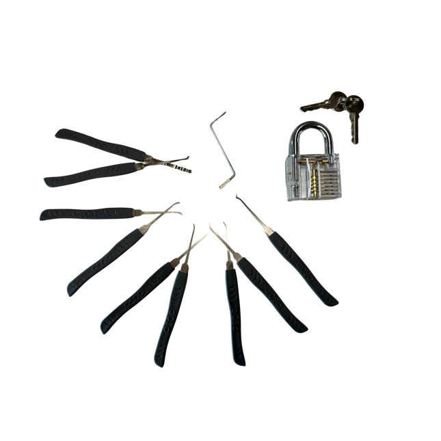 Kit de crochetage Goso 10 pièces avec serrure d'entraînement transparente